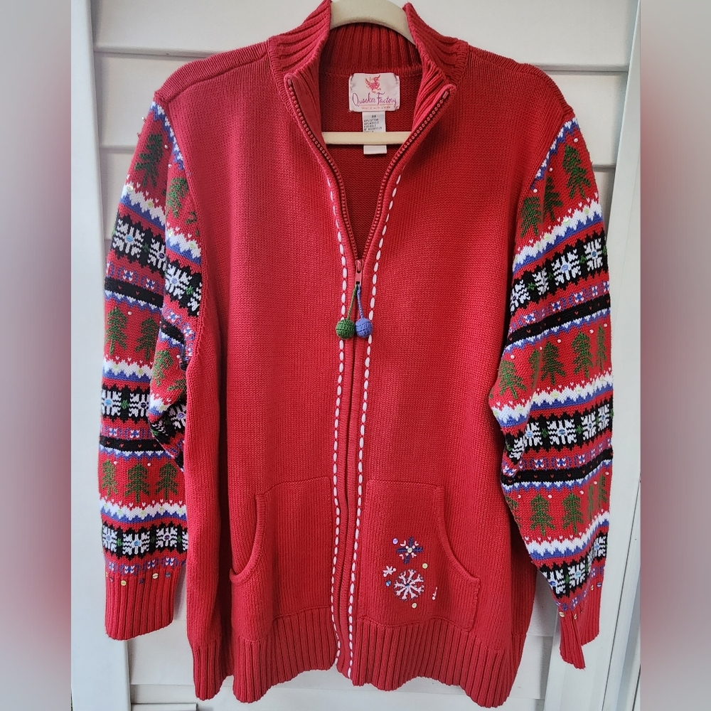 Red Holiday Sweater with Festive Patterns Sixe 2X
